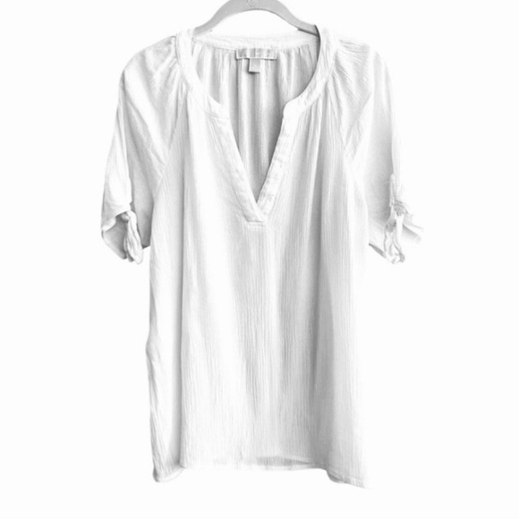 Michael Kors Tops - Michael Kors Short Tie Sleeve Blouse Split Neck Pure White Size XL